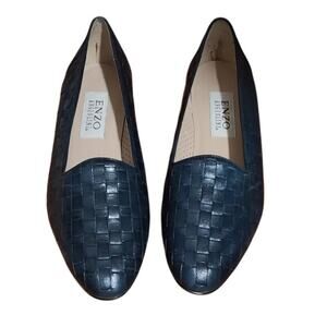Blue Leather Enzo Angiolini Women's Woven Slip-On Flats Loafers Size 7.5